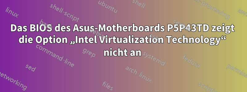 Das BIOS des Asus-Motherboards P5P43TD zeigt die Option „Intel Virtualization Technology“ nicht an