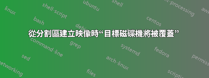 從分割區建立映像時“目標磁碟機將被覆蓋”