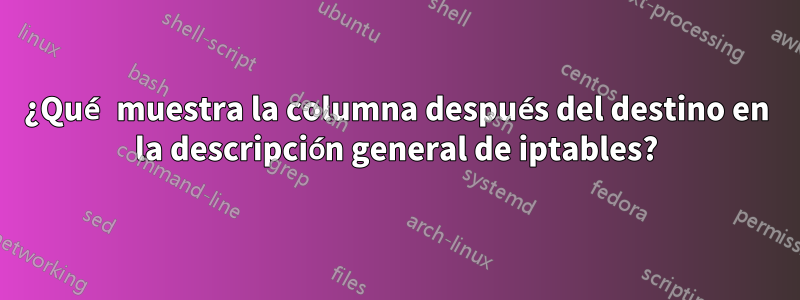 ¿Qué muestra la columna después del destino en la descripción general de iptables?