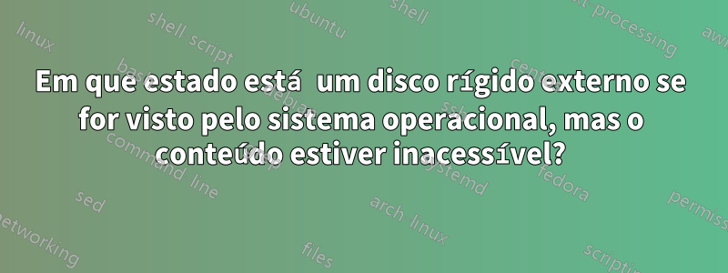 Em que estado está um disco rígido externo se for visto pelo sistema operacional, mas o conteúdo estiver inacessível?