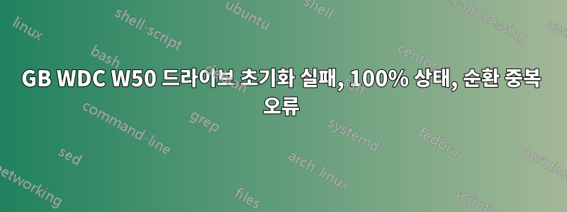 500GB WDC W50 드라이브 초기화 실패, 100% 상태, 순환 중복 오류