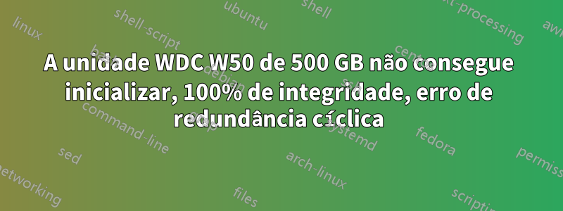 A unidade WDC W50 de 500 GB não consegue inicializar, 100% de integridade, erro de redundância cíclica