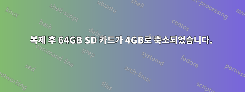 복제 후 64GB SD 카드가 4GB로 축소되었습니다.