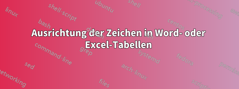 Ausrichtung der Zeichen in Word- oder Excel-Tabellen