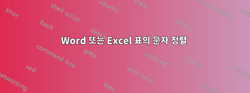 Word 또는 Excel 표의 문자 정렬