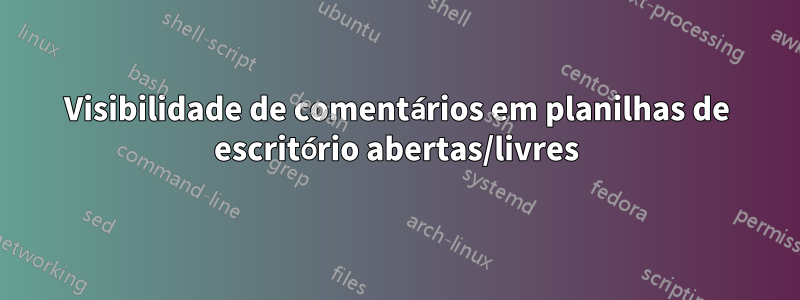 Visibilidade de comentários em planilhas de escritório abertas/livres