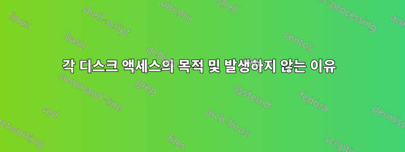 각 디스크 액세스의 목적 및 발생하지 않는 이유 