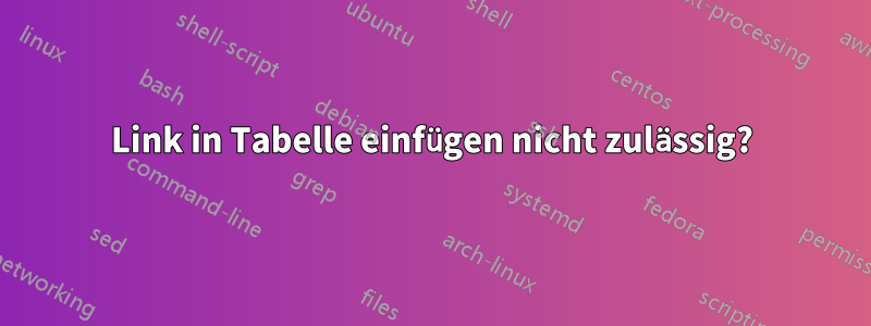 Link in Tabelle einfügen nicht zulässig?