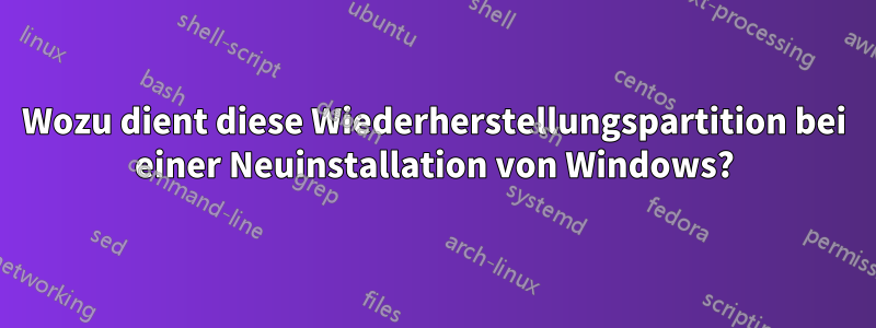 Wozu dient diese Wiederherstellungspartition bei einer Neuinstallation von Windows?