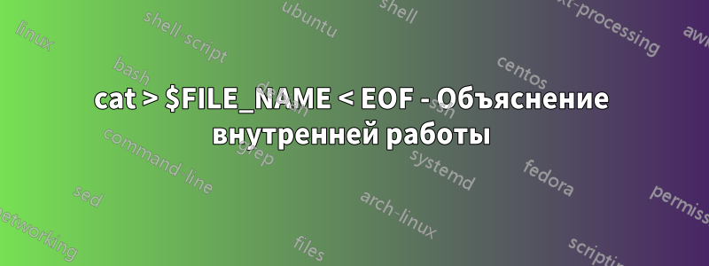 cat > $FILE_NAME < EOF - Объяснение внутренней работы