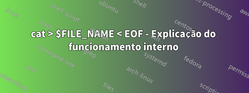 cat > $FILE_NAME < EOF - Explicação do funcionamento interno