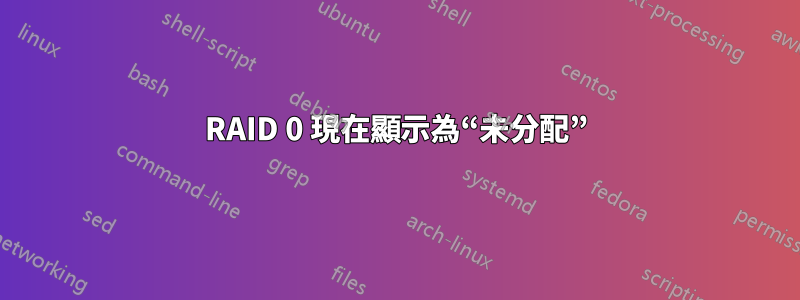 RAID 0 現在顯示為“未分配”