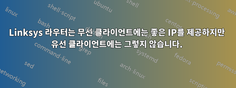 Linksys 라우터는 무선 클라이언트에는 좋은 IP를 제공하지만 유선 클라이언트에는 그렇지 않습니다.