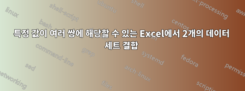 특정 값이 여러 쌍에 해당할 수 있는 Excel에서 2개의 데이터 세트 결합