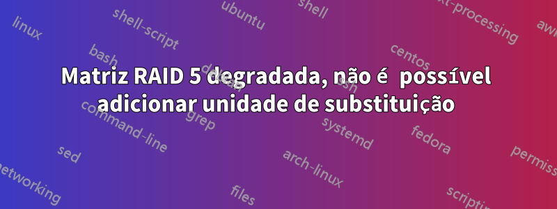 Matriz RAID 5 degradada, não é possível adicionar unidade de substituição