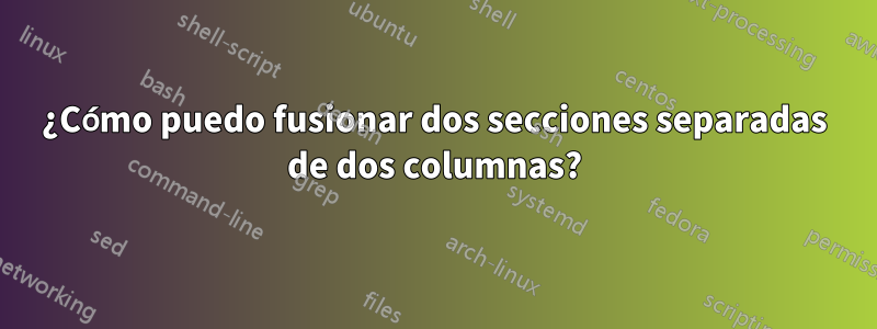 ¿Cómo puedo fusionar dos secciones separadas de dos columnas?