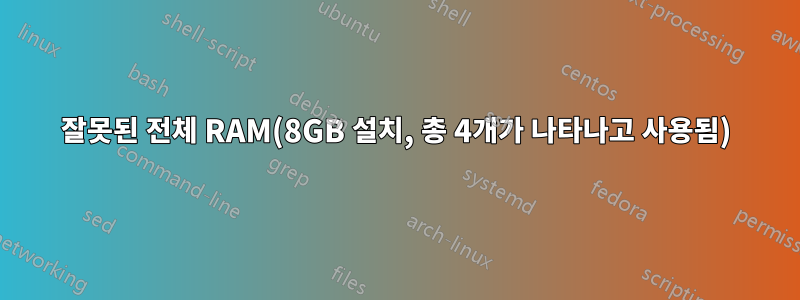 잘못된 전체 RAM(8GB 설치, 총 4개가 나타나고 사용됨)