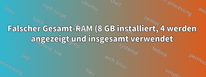 Falscher Gesamt-RAM (8 GB installiert, 4 werden angezeigt und insgesamt verwendet)