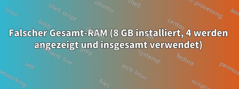 Falscher Gesamt-RAM (8 GB installiert, 4 werden angezeigt und insgesamt verwendet)