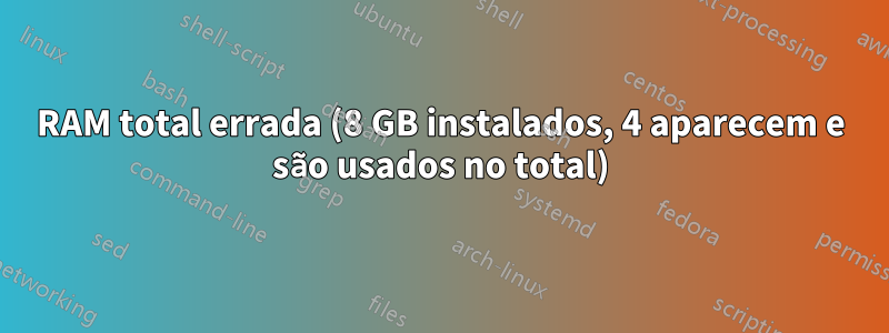 RAM total errada (8 GB instalados, 4 aparecem e são usados ​​no total)