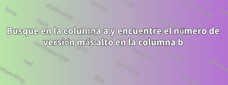 Busque en la columna a y encuentre el número de versión más alto en la columna b