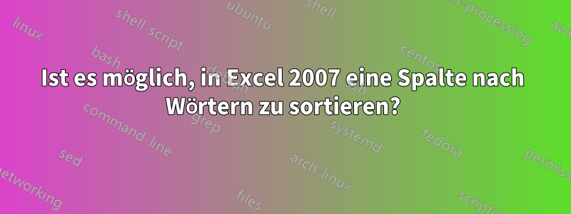 Ist es möglich, in Excel 2007 eine Spalte nach Wörtern zu sortieren?