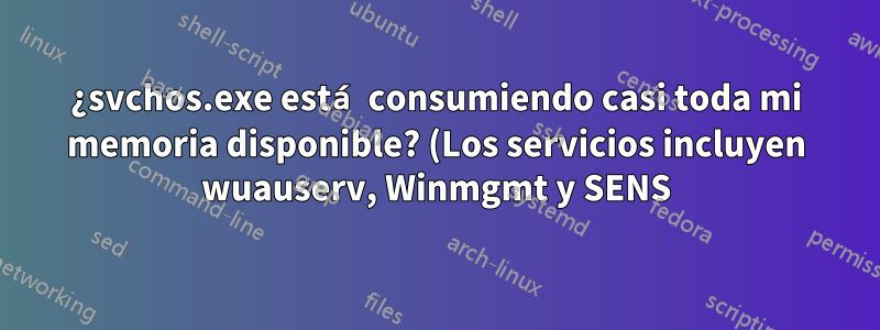 ¿svchos.exe está consumiendo casi toda mi memoria disponible? (Los servicios incluyen wuauserv, Winmgmt y SENS)