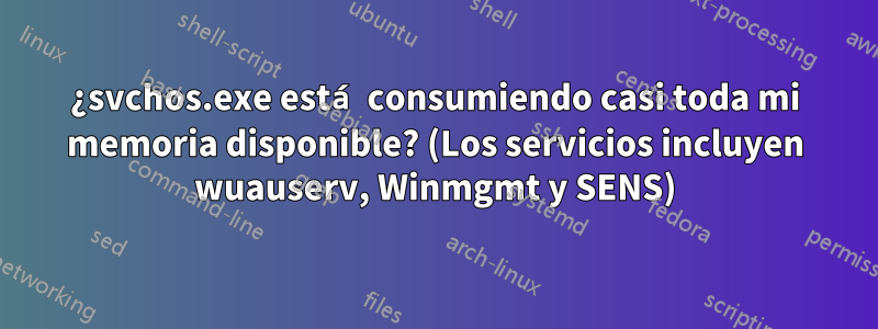 ¿svchos.exe está consumiendo casi toda mi memoria disponible? (Los servicios incluyen wuauserv, Winmgmt y SENS)