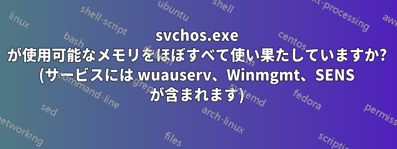 svchos.exe が使用可能なメモリをほぼすべて使い果たしていますか? (サービスには wuauserv、Winmgmt、SENS が含まれます)