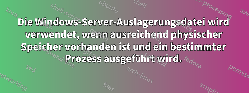 Die Windows-Server-Auslagerungsdatei wird verwendet, wenn ausreichend physischer Speicher vorhanden ist und ein bestimmter Prozess ausgeführt wird.