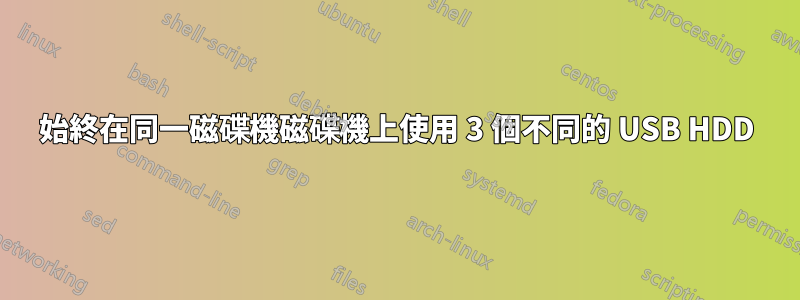 始終在同一磁碟機磁碟機上使用 3 個不同的 USB HDD