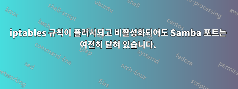 iptables 규칙이 플러시되고 비활성화되어도 Samba 포트는 여전히 닫혀 있습니다.