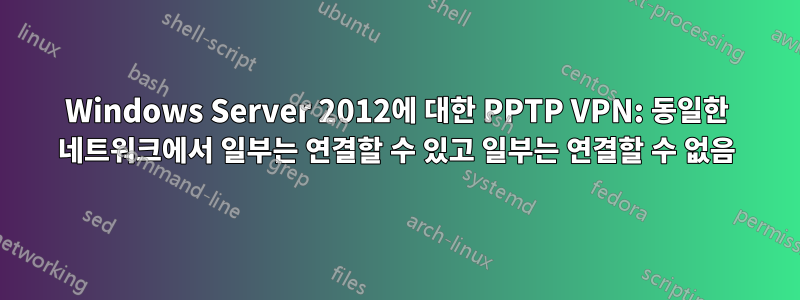 Windows Server 2012에 대한 PPTP VPN: 동일한 네트워크에서 일부는 연결할 수 있고 일부는 연결할 수 없음