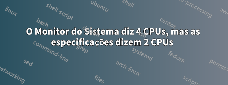 O Monitor do Sistema diz 4 CPUs, mas as especificações dizem 2 CPUs 