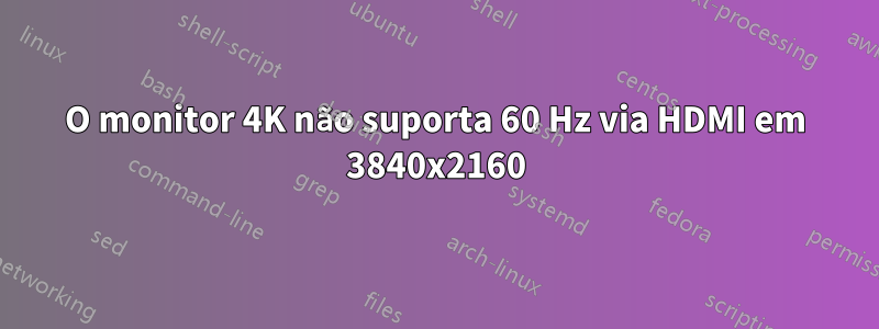 O monitor 4K não suporta 60 Hz via HDMI em 3840x2160