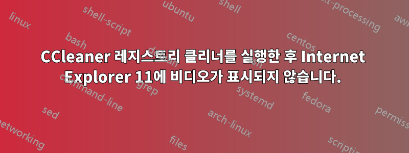 CCleaner 레지스트리 클리너를 실행한 후 Internet Explorer 11에 비디오가 표시되지 않습니다.