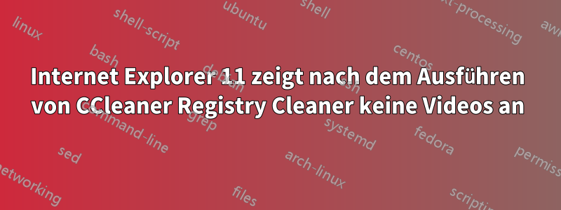 Internet Explorer 11 zeigt nach dem Ausführen von CCleaner Registry Cleaner keine Videos an
