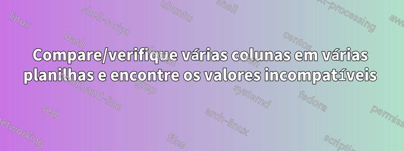 Compare/verifique várias colunas em várias planilhas e encontre os valores incompatíveis