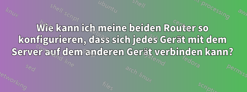Wie kann ich meine beiden Router so konfigurieren, dass sich jedes Gerät mit dem Server auf dem anderen Gerät verbinden kann?
