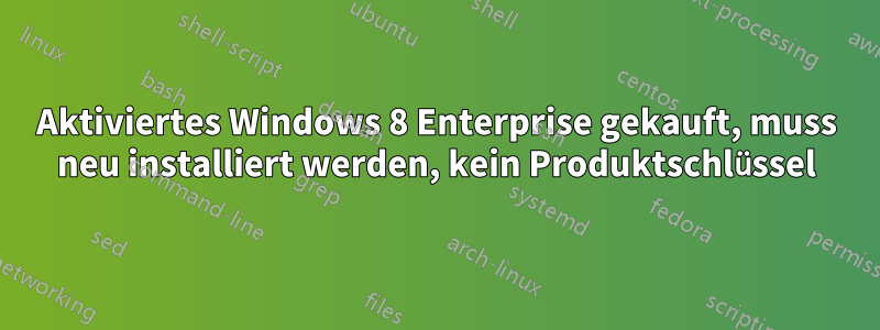 Aktiviertes Windows 8 Enterprise gekauft, muss neu installiert werden, kein Produktschlüssel