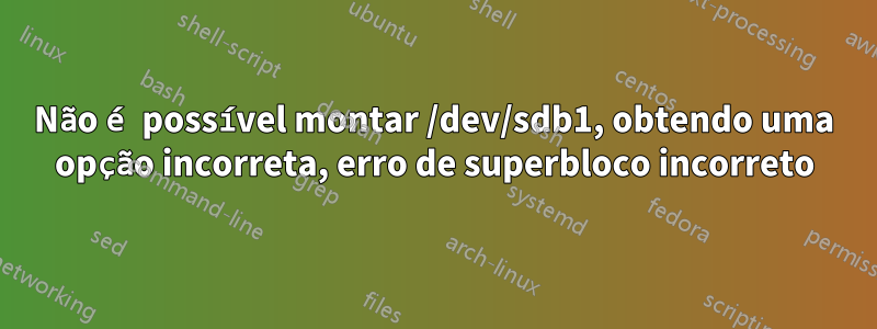 Não é possível montar /dev/sdb1, obtendo uma opção incorreta, erro de superbloco incorreto