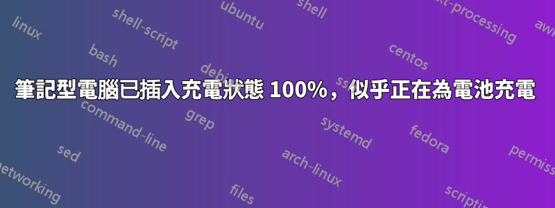 筆記型電腦已插入充電狀態 100%，似乎正在為電池充電