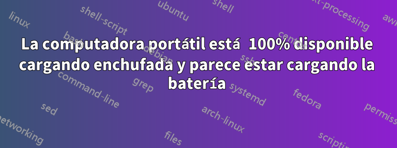 La computadora portátil está 100% disponible cargando enchufada y parece estar cargando la batería