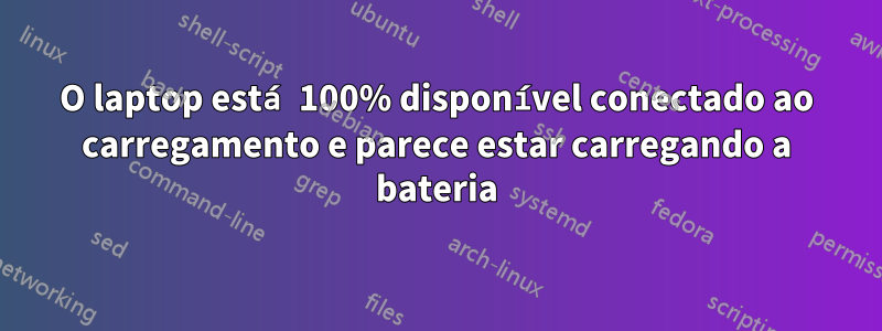 O laptop está 100% disponível conectado ao carregamento e parece estar carregando a bateria