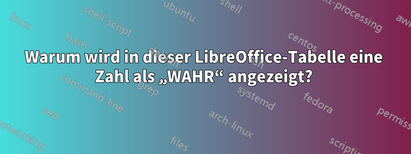 Warum wird in dieser LibreOffice-Tabelle eine Zahl als „WAHR“ angezeigt?