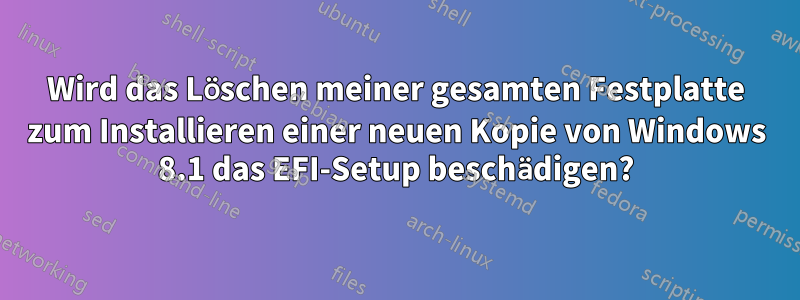 Wird das Löschen meiner gesamten Festplatte zum Installieren einer neuen Kopie von Windows 8.1 das EFI-Setup beschädigen?