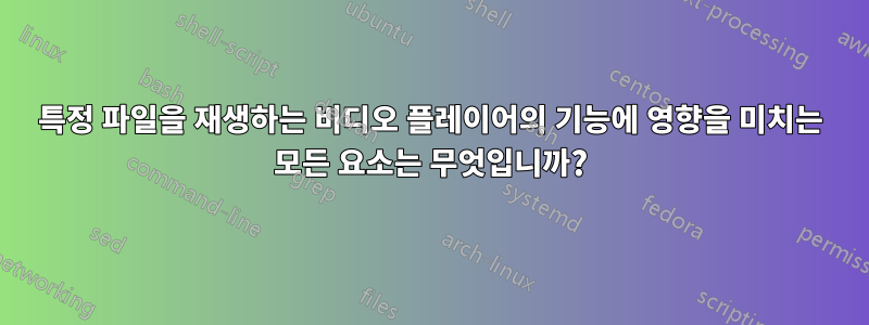 특정 파일을 재생하는 비디오 플레이어의 기능에 영향을 미치는 모든 요소는 무엇입니까?