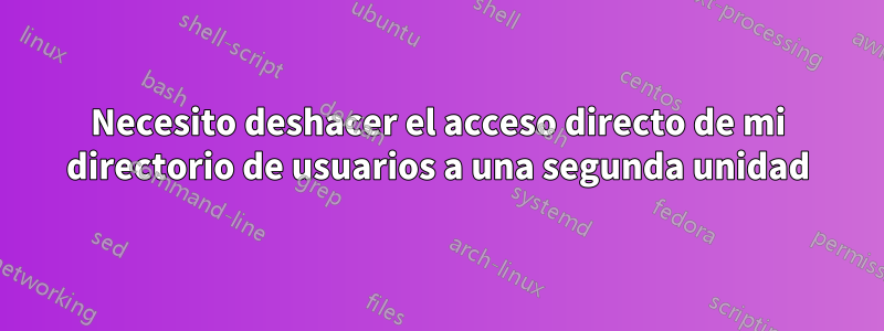 Necesito deshacer el acceso directo de mi directorio de usuarios a una segunda unidad