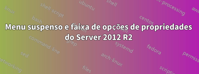 Menu suspenso e faixa de opções de propriedades do Server 2012 R2