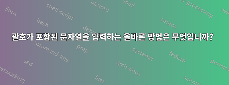 괄호가 포함된 문자열을 입력하는 올바른 방법은 무엇입니까? 